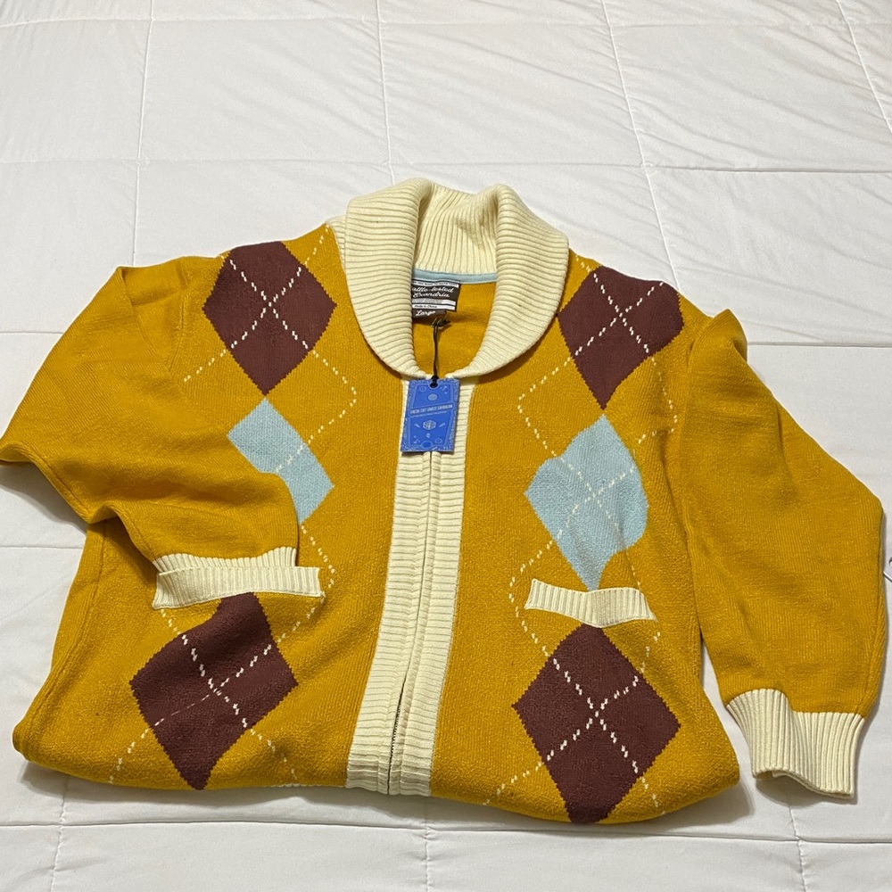 Argyle Cardigan Sweater with Pockets